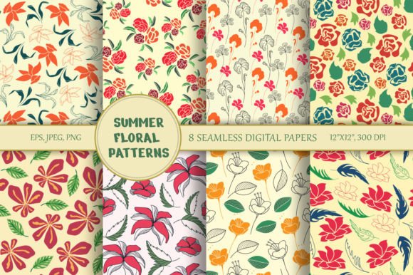 8 Summer Bright Floral Patterns: Vibrant, Versatile Digital Papers for Creative Professionals