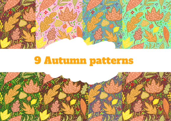 9 Coloridos Patrones de Hojas de Otoño en PNG: Decoración Vibrante para tu Hogar y Proyectos Creativos