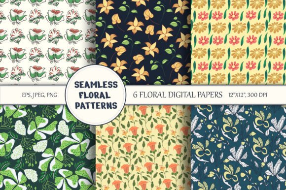 Colorful Seamless Vector Floral Patterns