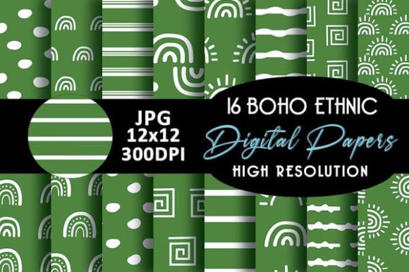 Green Rainbows Boho Geometric Patterns