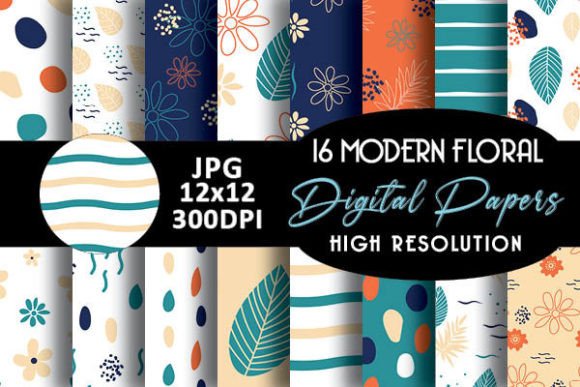 Navy Abstract Modern Floral Patterns