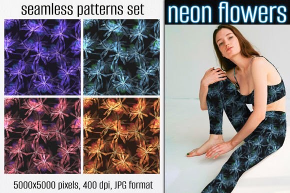 Neon Flowers Seamless Patterns Set