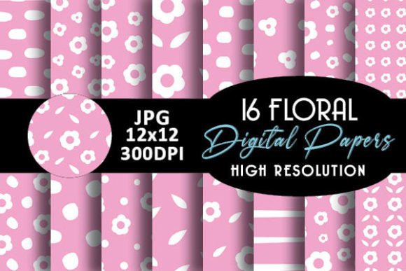 Pink Cute Floral Digital Papers Patterns