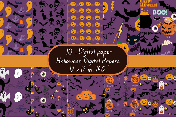 Purple Halloween Digital Papers Patterns