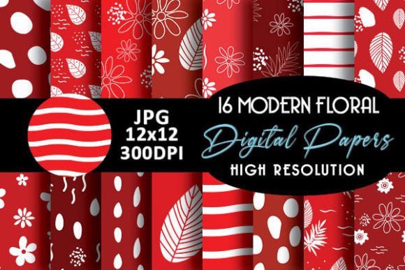 Red Abstract Modern Floral Patterns