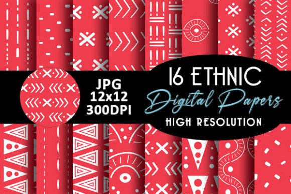 Red Ethnic Digital Papers Patterns