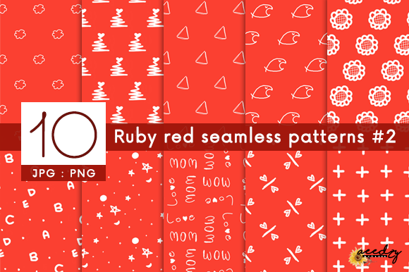 Ruby Red and White Seamless Patterns Set